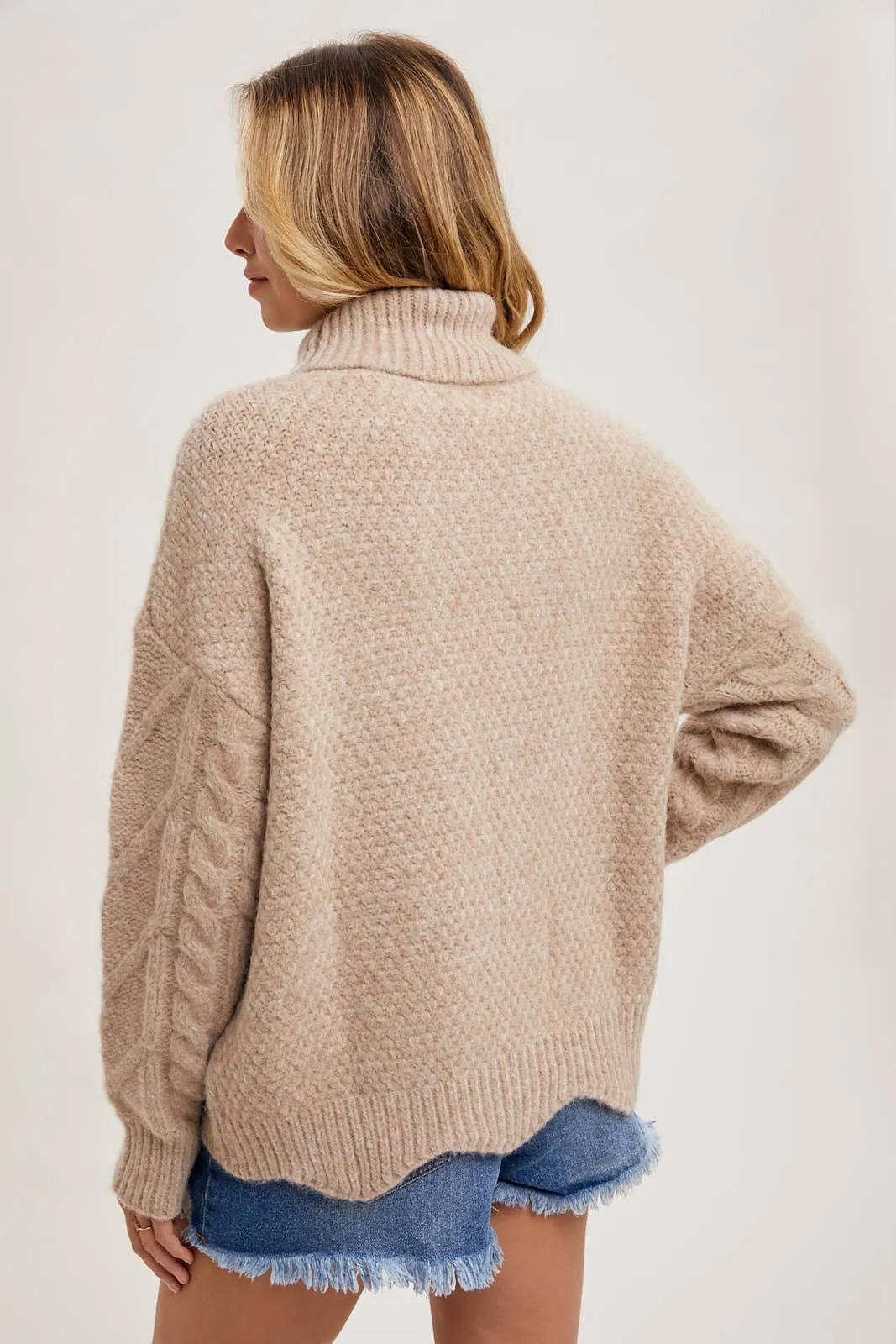 Scallop Hem Turtleneck Sweater