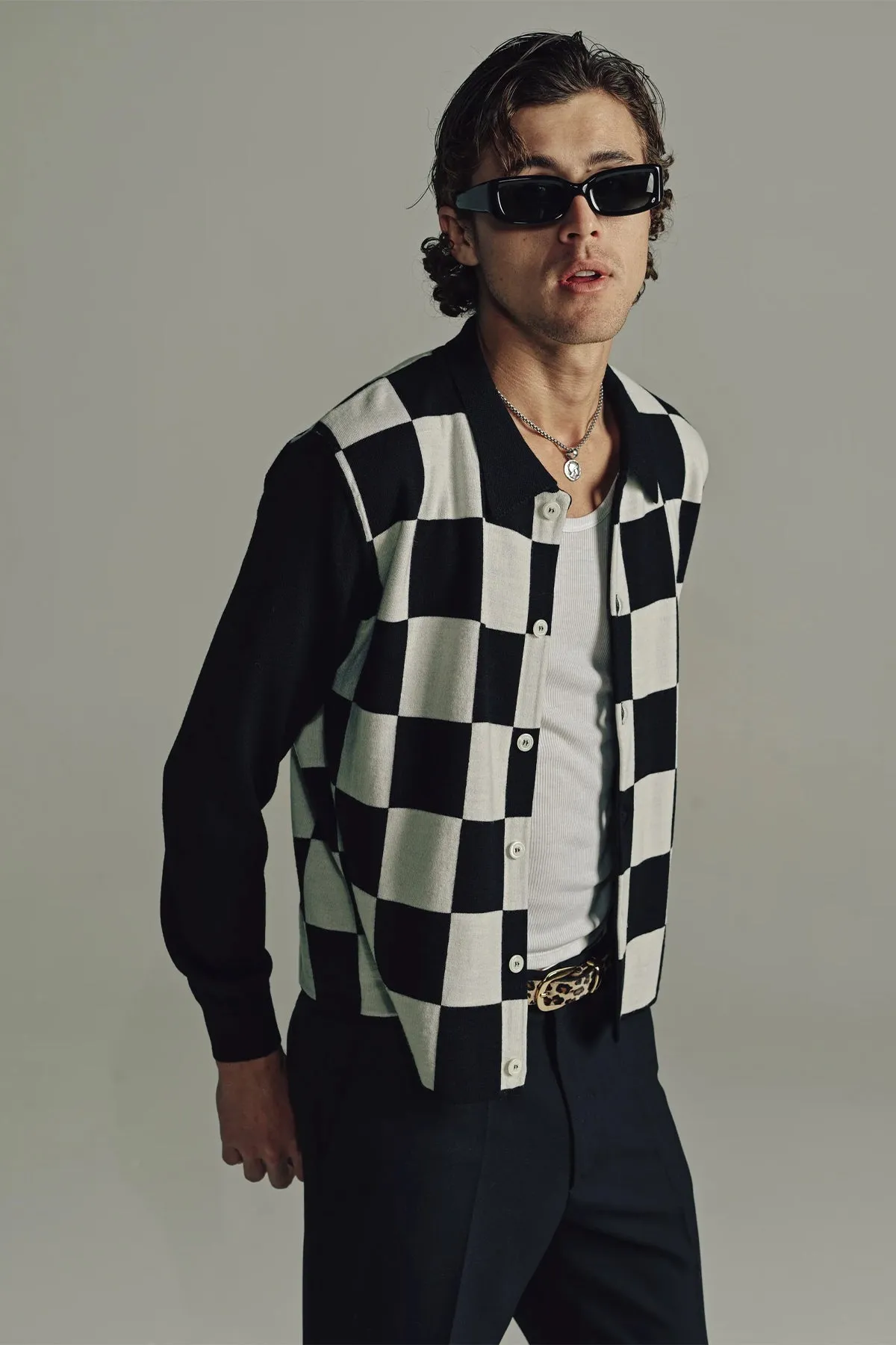SECOND/LAYER | CHECKERED BUTTON UP KNIT