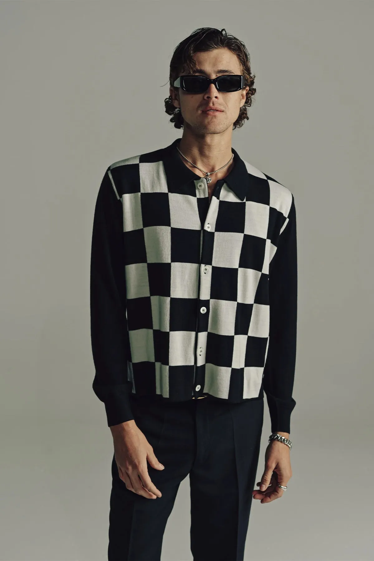 SECOND/LAYER | CHECKERED BUTTON UP KNIT