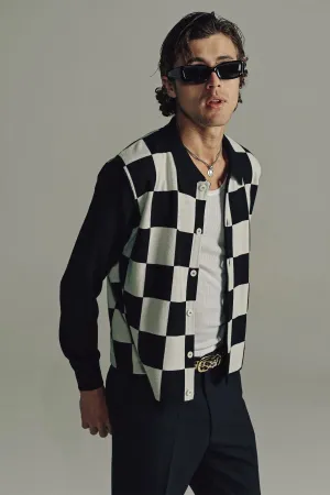 SECOND/LAYER | CHECKERED BUTTON UP KNIT