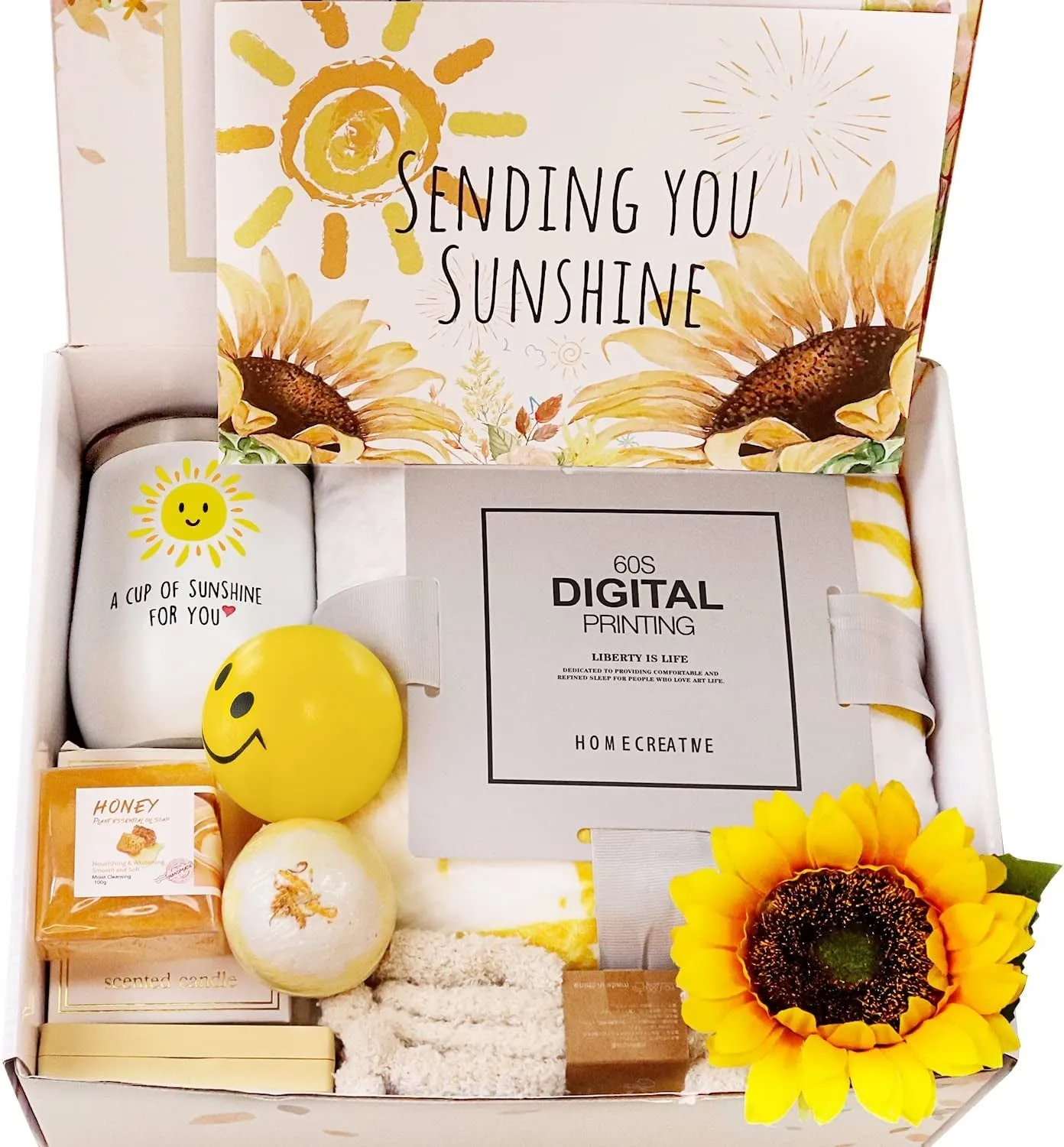 Sending Sunshine Care Package: 10-Piece Sunflower Gift Set for Women with Inspirational Blanket, Candle, and More