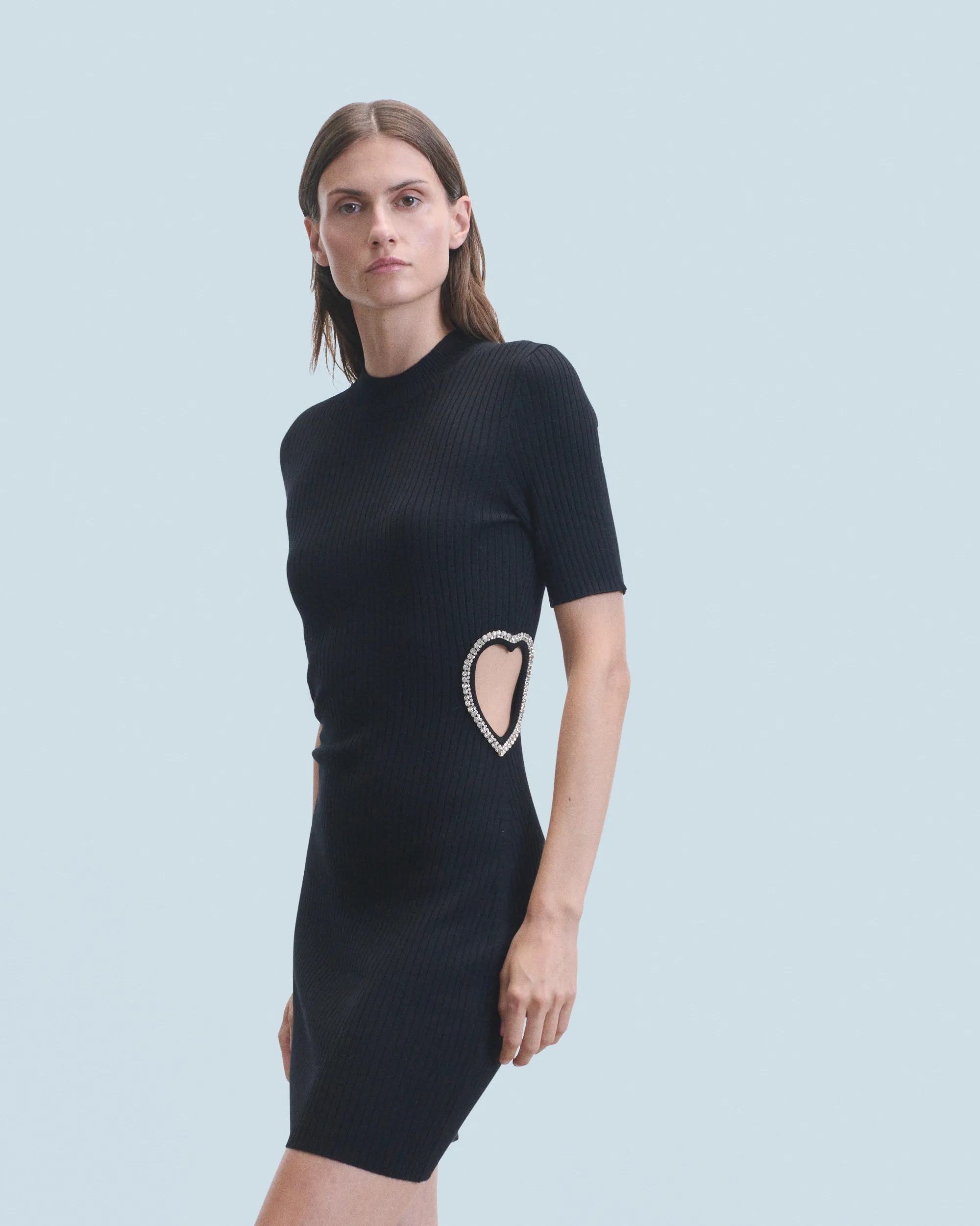 Short Sleeve Short Dress Jewelery Heart (H24 / Woman / Black / 100% Merino Wool RWS)