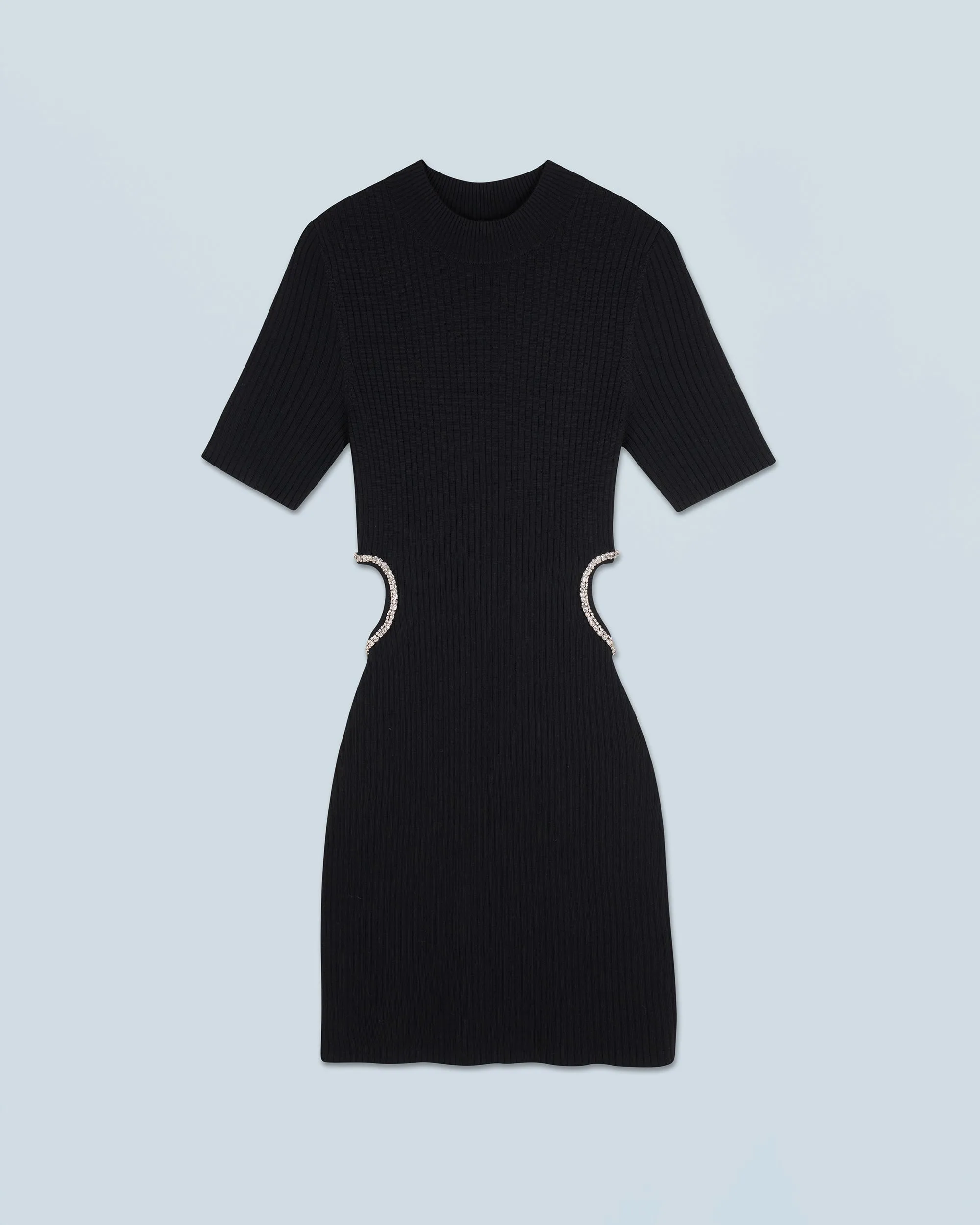 Short Sleeve Short Dress Jewelery Heart (H24 / Woman / Black / 100% Merino Wool RWS)