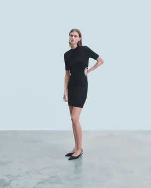 Short Sleeve Short Dress Jewelery Heart (H24 / Woman / Black / 100% Merino Wool RWS)