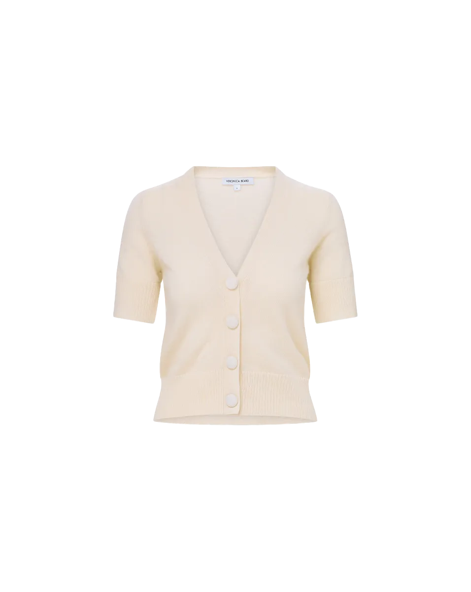 SHORT SLEEVE SOLENE CASHMERE CARDIGAN IN IVORY