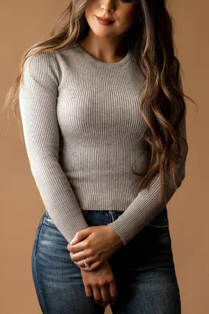 Show Me The Way Ribbed Sweater Top (Heather Grey)