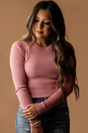 Show Me The Way Ribbed Sweater Top (Rosy Mauve)