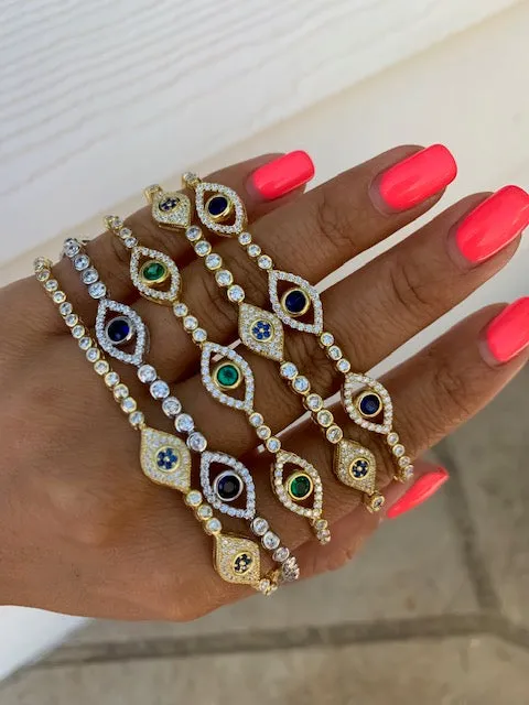 Silver gold plated classic navy blue tennis eye bracelet