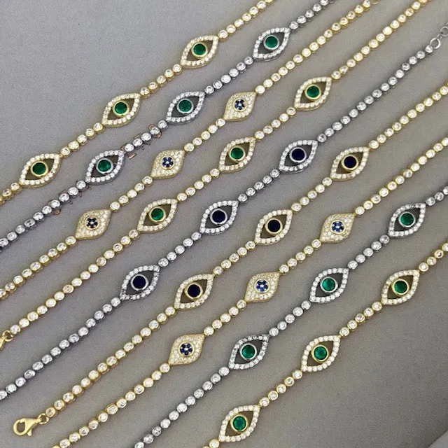 Silver gold plated classic navy blue tennis eye bracelet