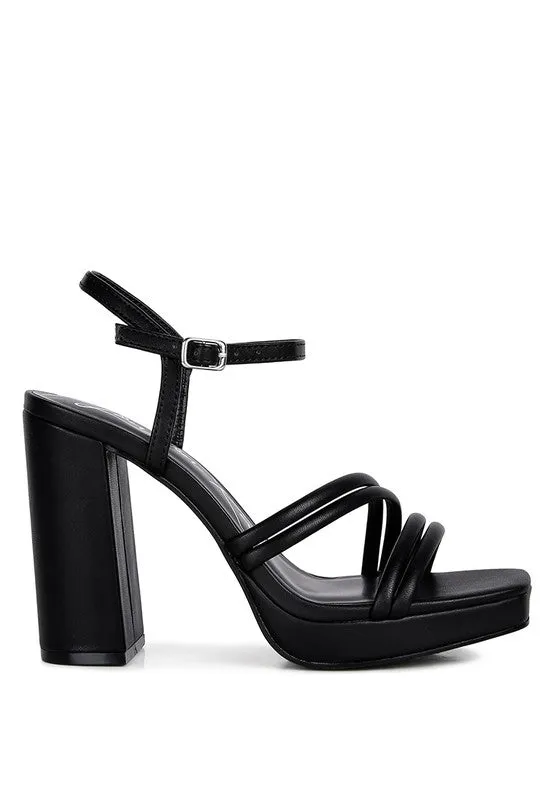 Size 9 Black High Heel Platform Strappy Sandals