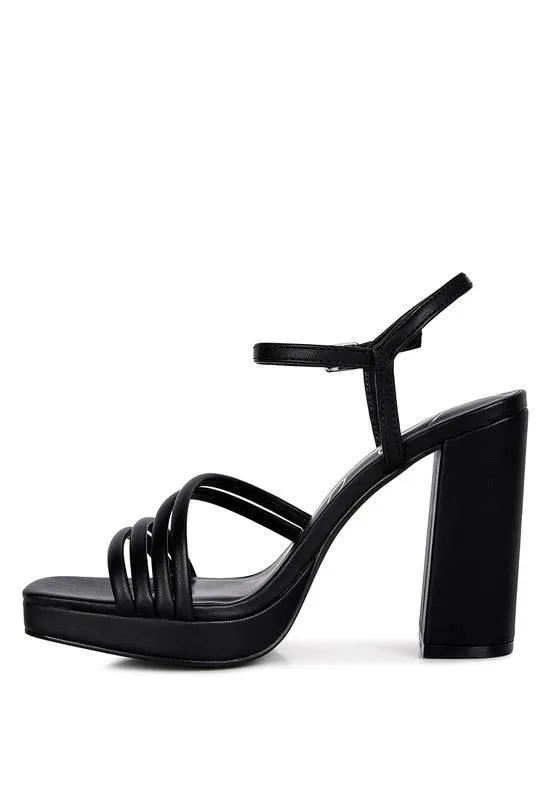 Size 9 Black High Heel Platform Strappy Sandals