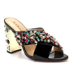Slippers Women Shoes Summer High heels luxury Sandals  Brand Designer wedding Black Rhinestone Sandals open toe Shoes Woman