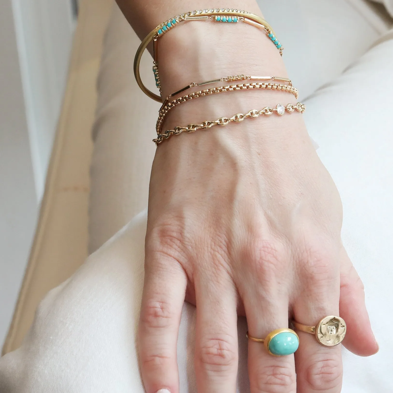 Small Puffed Mariner Chain Bracelet with Center Diamond