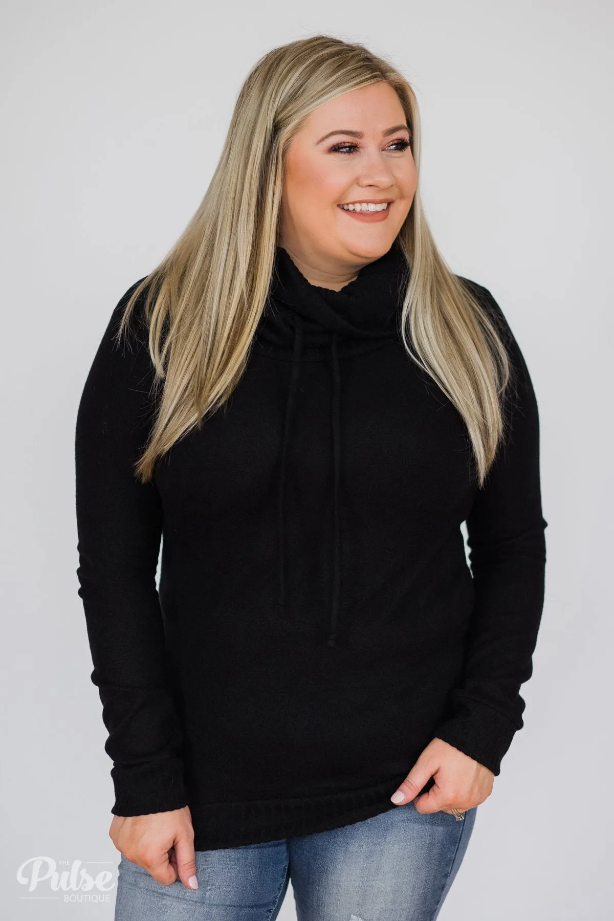 Solid Black Soft Cowl Neck Top