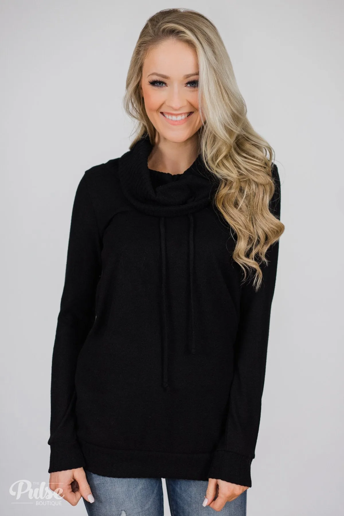 Solid Black Soft Cowl Neck Top