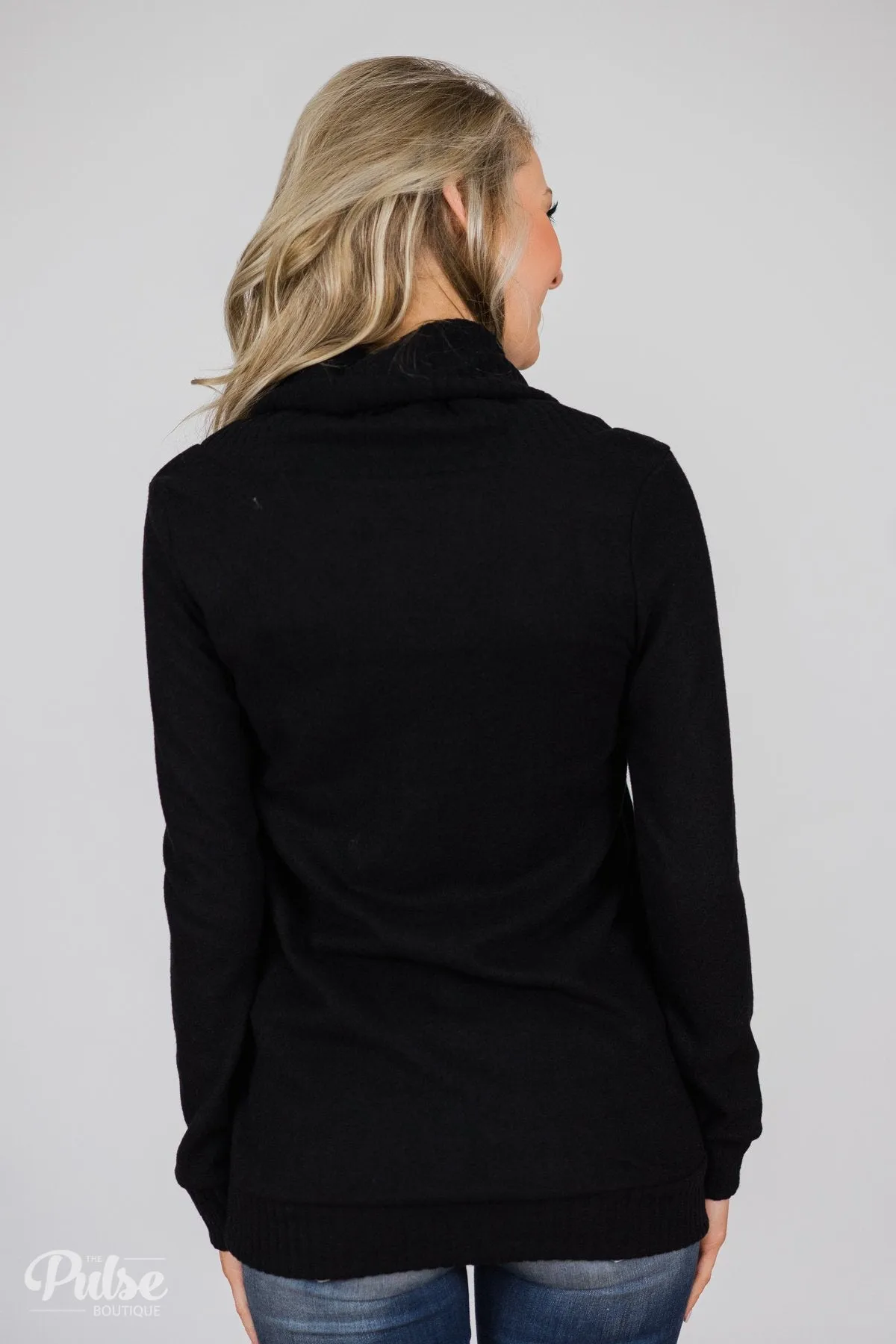 Solid Black Soft Cowl Neck Top