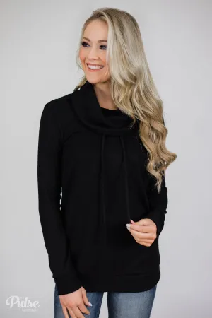 Solid Black Soft Cowl Neck Top