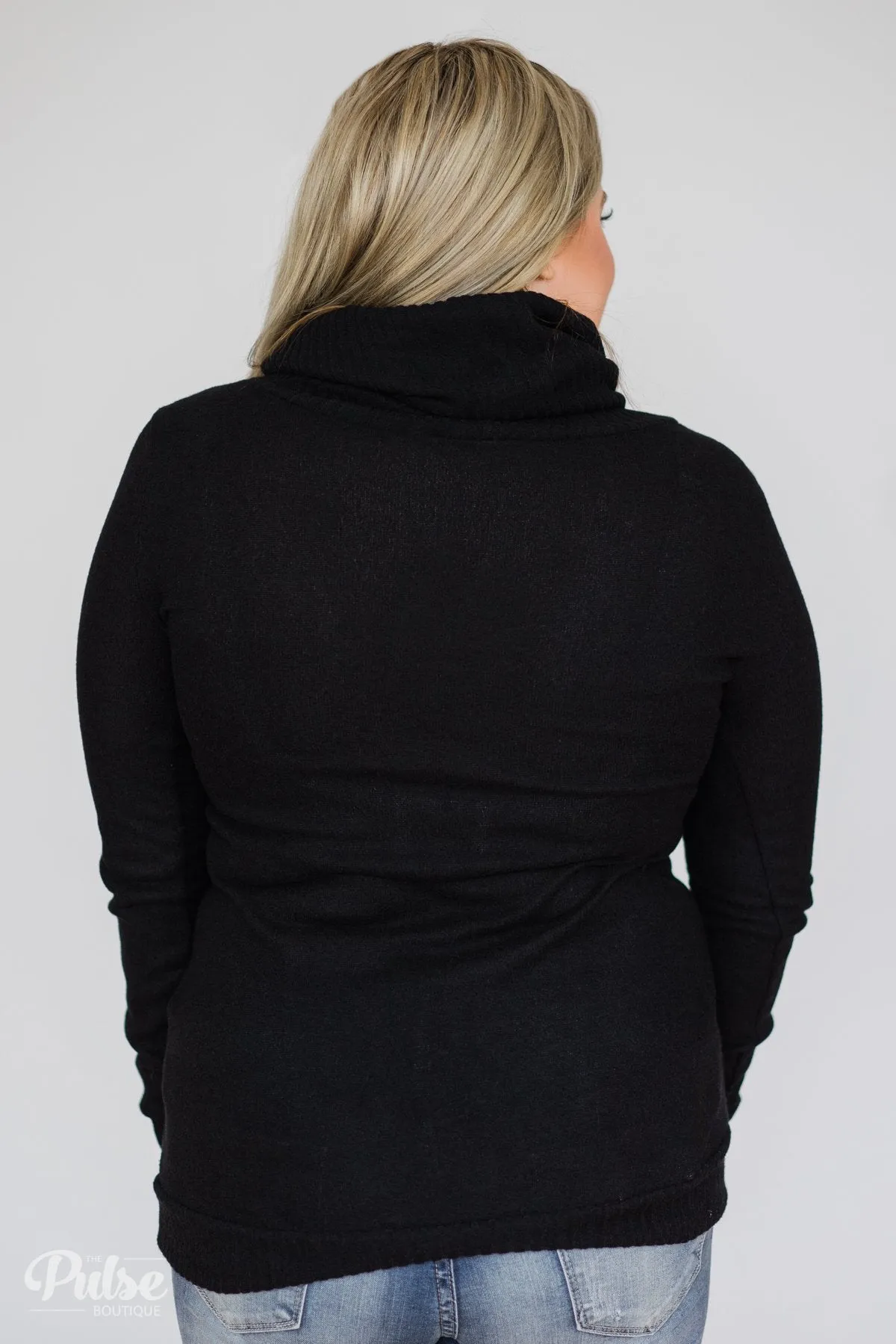 Solid Black Soft Cowl Neck Top