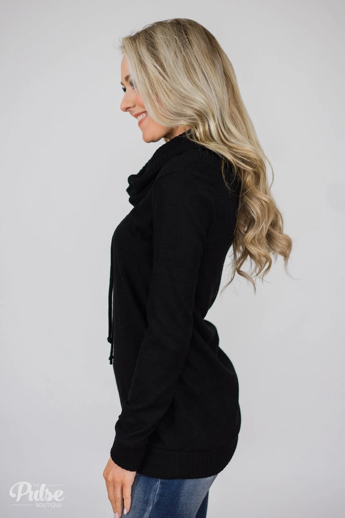 Solid Black Soft Cowl Neck Top
