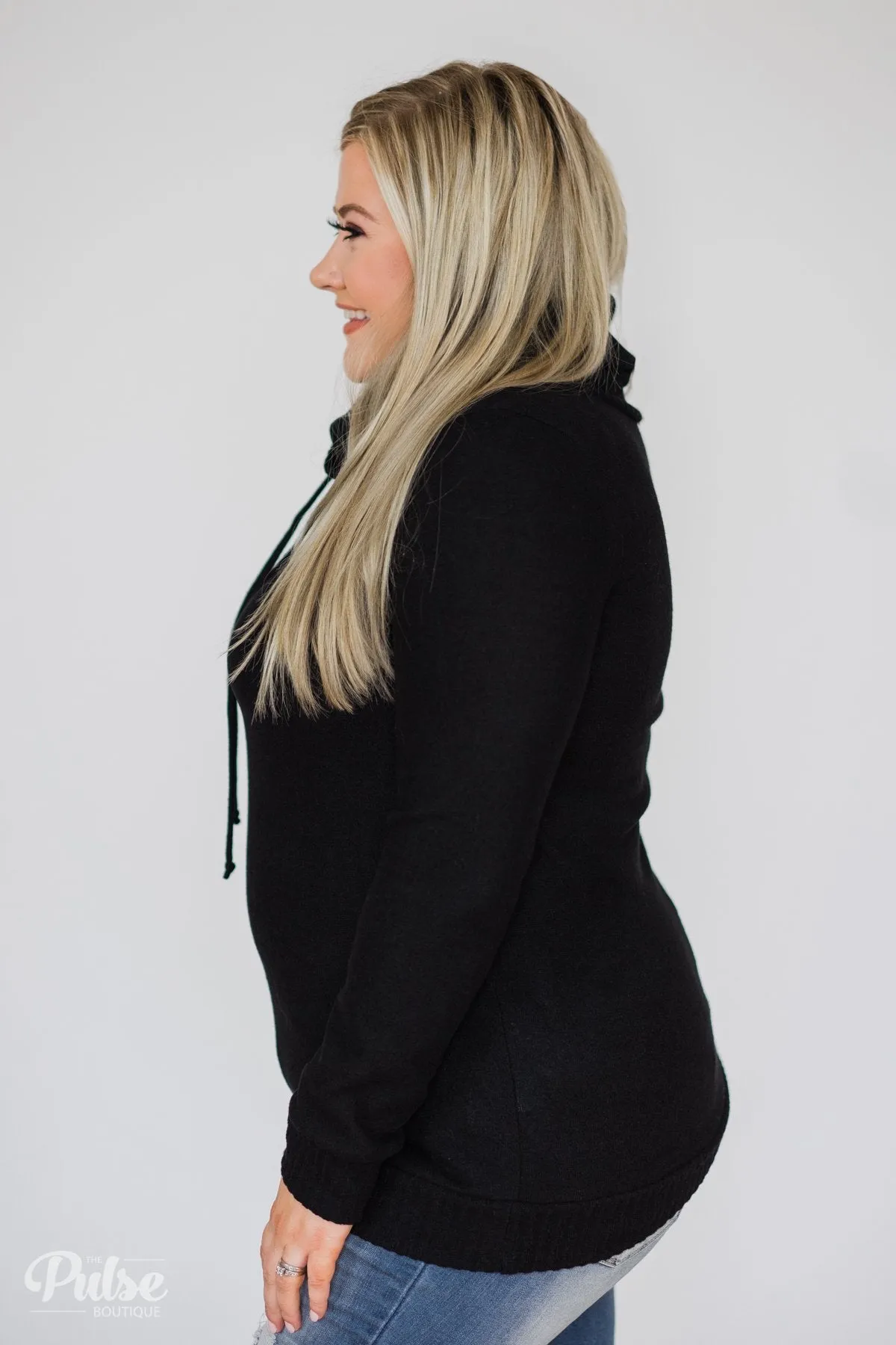 Solid Black Soft Cowl Neck Top