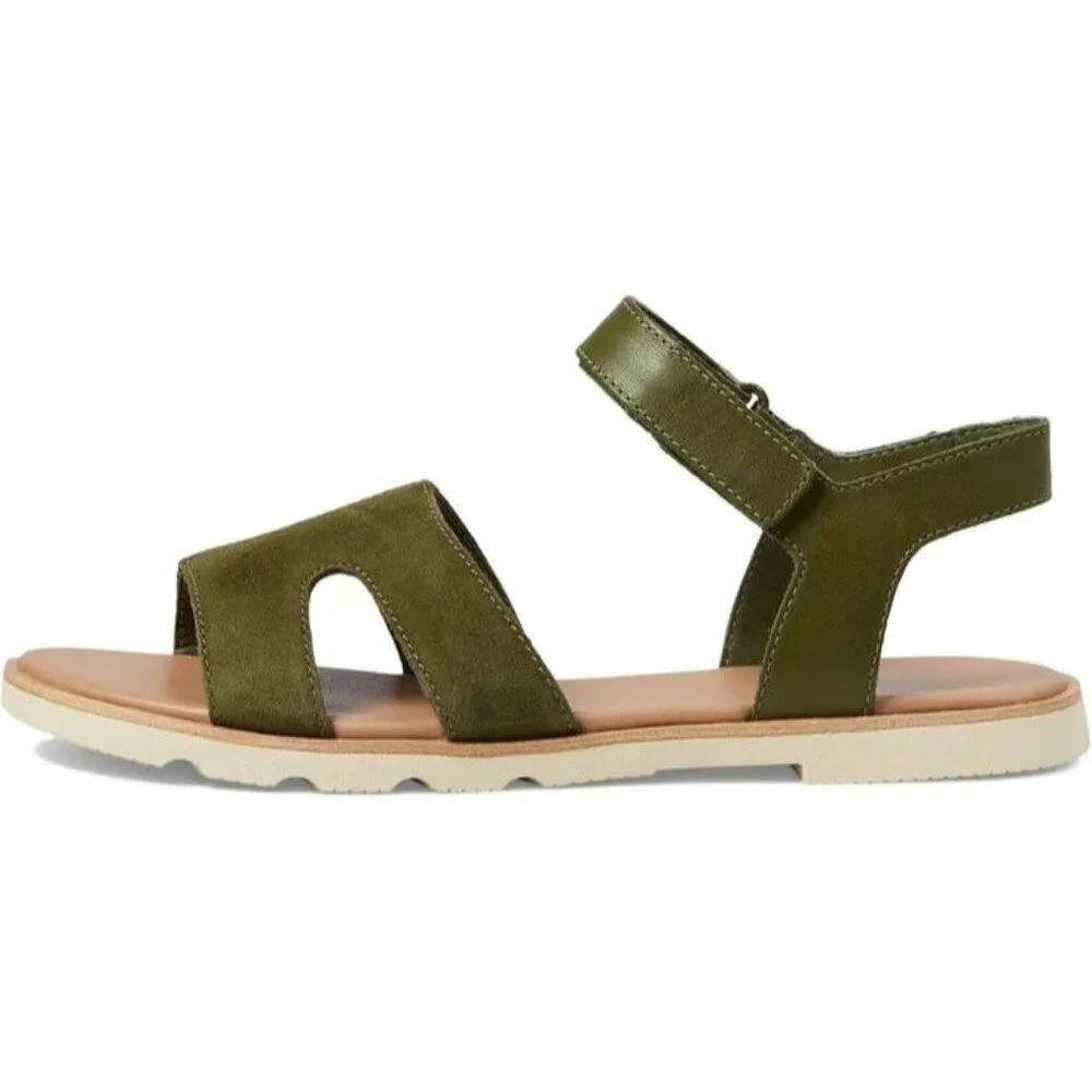 Sorel Shoes Ella III Utility Green Ankle Strap Flat Sandals