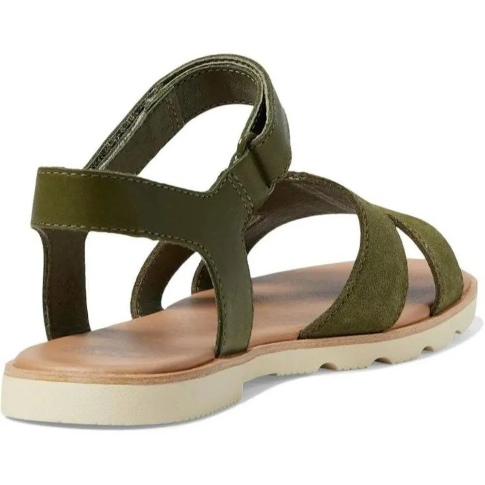 Sorel Shoes Ella III Utility Green Ankle Strap Flat Sandals