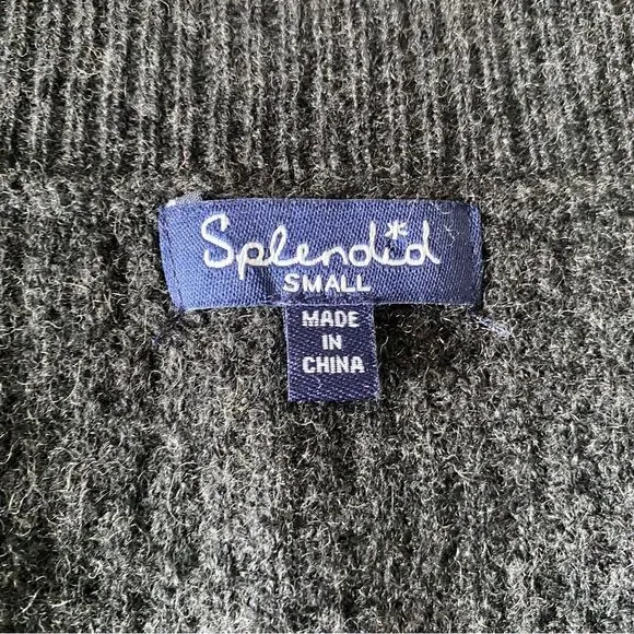 Splendid Charcoal Gray 100% Cashmere Ribbed Knit Sweater Size S