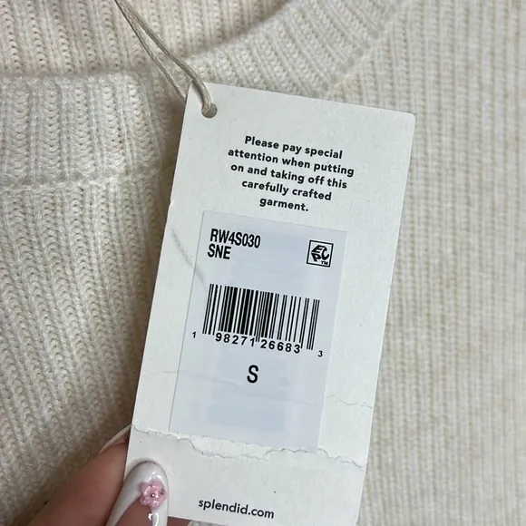 Splendid Farah Rib Crewneck Sweater In Snow Heather. Size S
