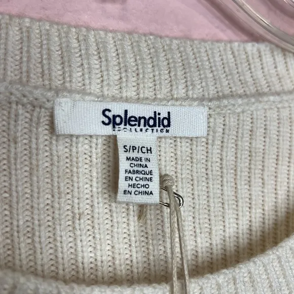 Splendid Farah Rib Crewneck Sweater In Snow Heather. Size S