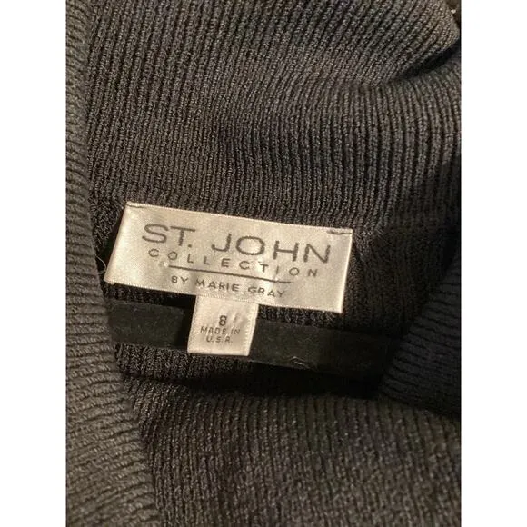 ST. JOHN COLLECTION Black Ribbed Cowl Neck Wool Blend Sweater Top 8 Classic Y2K
