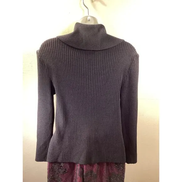 ST. JOHN COLLECTION Black Ribbed Cowl Neck Wool Blend Sweater Top 8 Classic Y2K