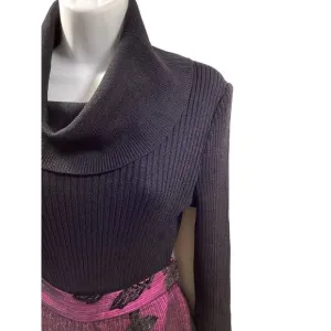 ST. JOHN COLLECTION Black Ribbed Cowl Neck Wool Blend Sweater Top 8 Classic Y2K