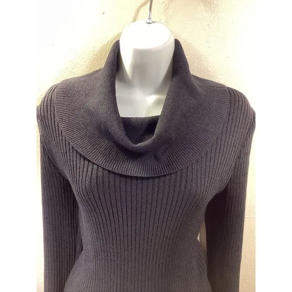ST. JOHN COLLECTION Black Ribbed Cowl Neck Wool Blend Sweater Top 8 Classic Y2K