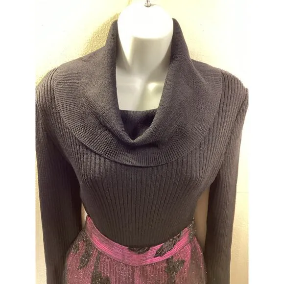 ST. JOHN COLLECTION Black Ribbed Cowl Neck Wool Blend Sweater Top 8 Classic Y2K