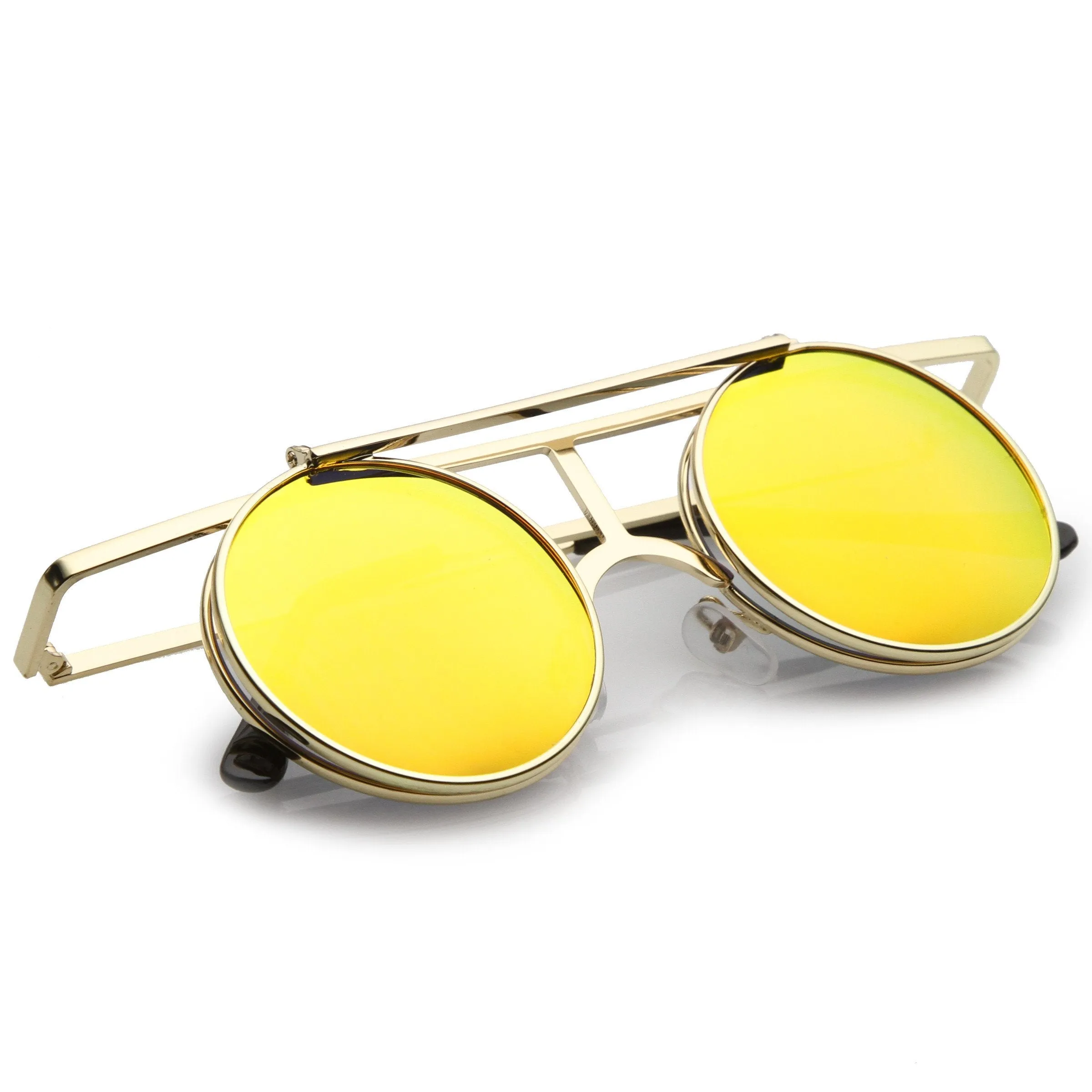 Steampunk Round Mirrored Lens Flip Up Sunglasses A651