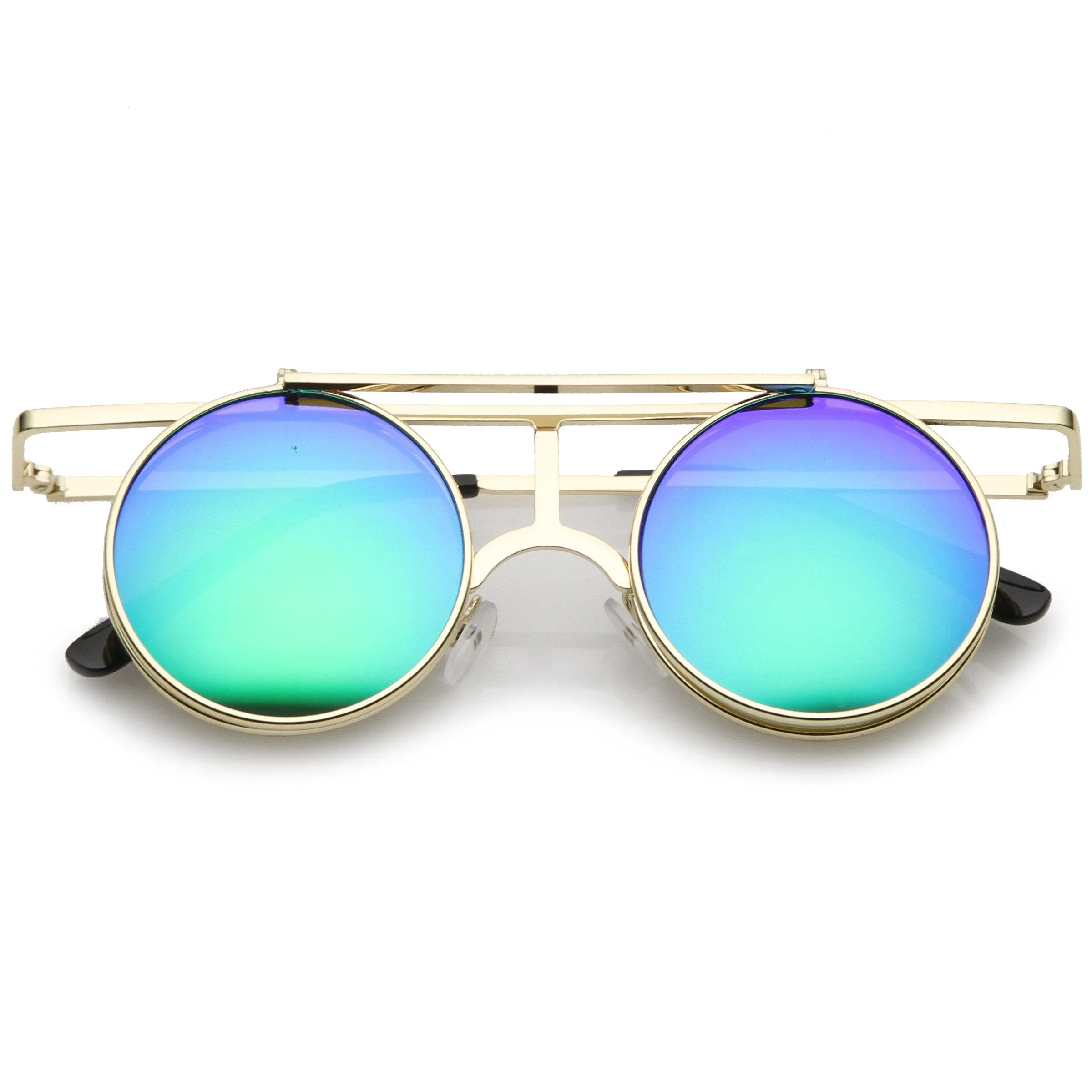 Steampunk Round Mirrored Lens Flip Up Sunglasses A651