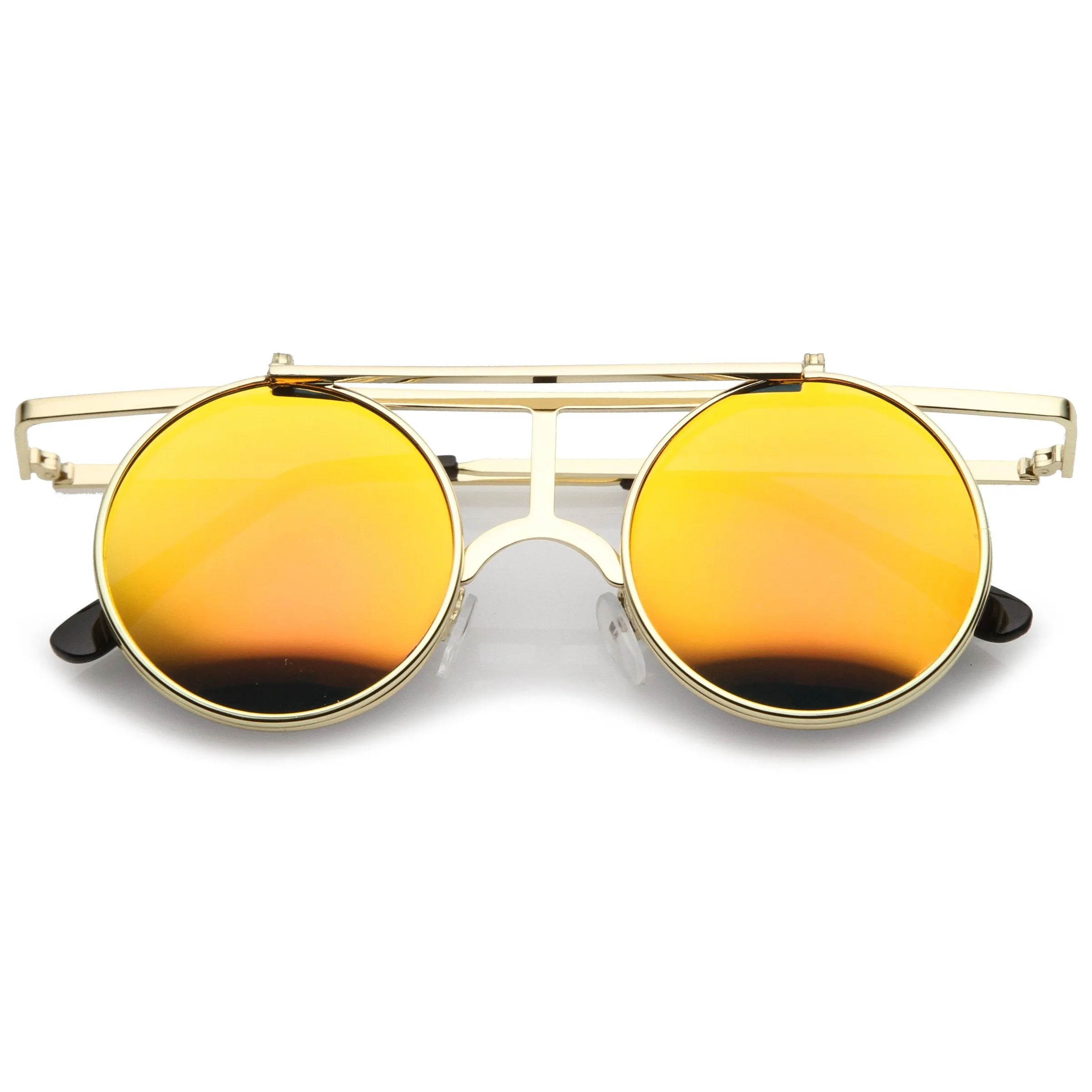 Steampunk Round Mirrored Lens Flip Up Sunglasses A651