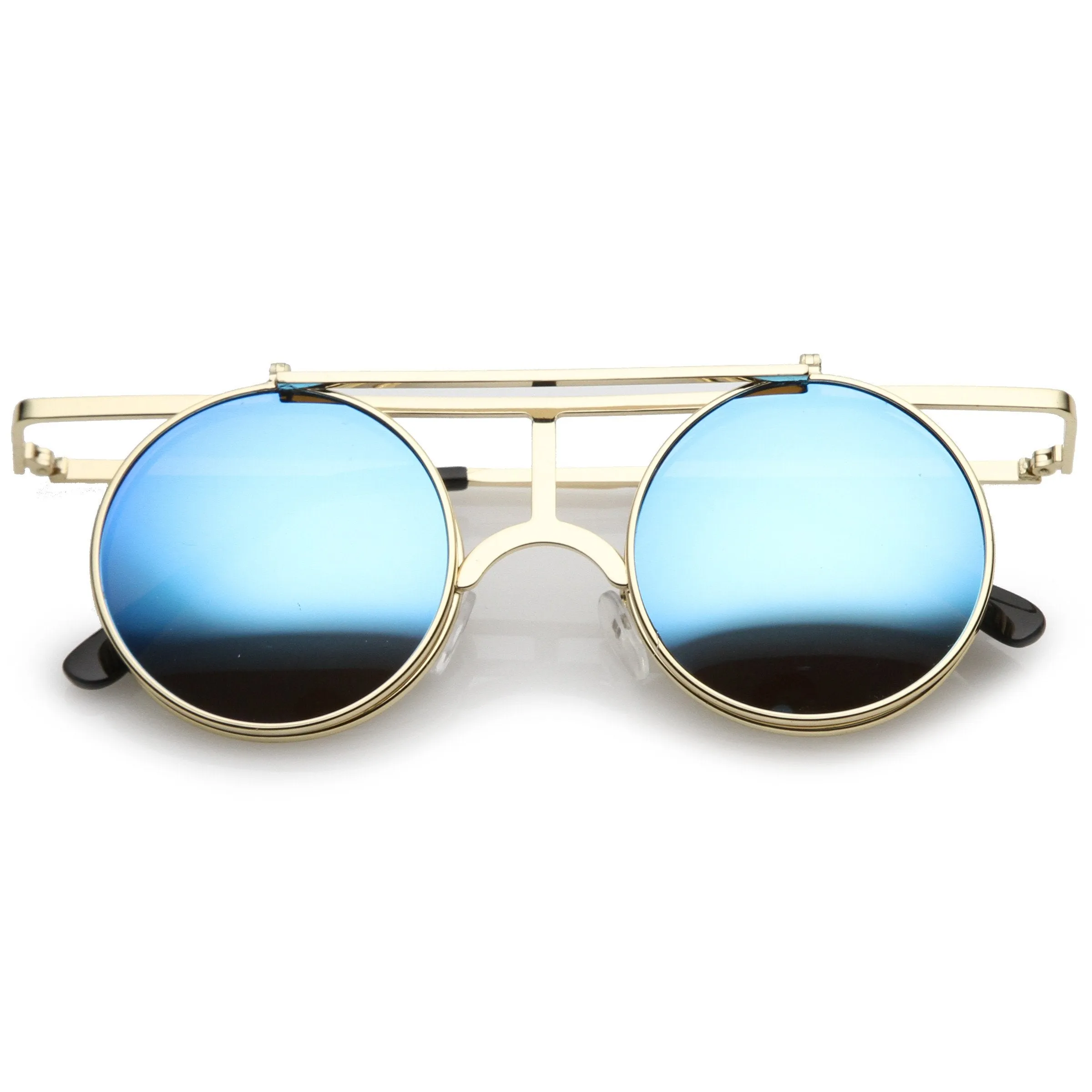 Steampunk Round Mirrored Lens Flip Up Sunglasses A651