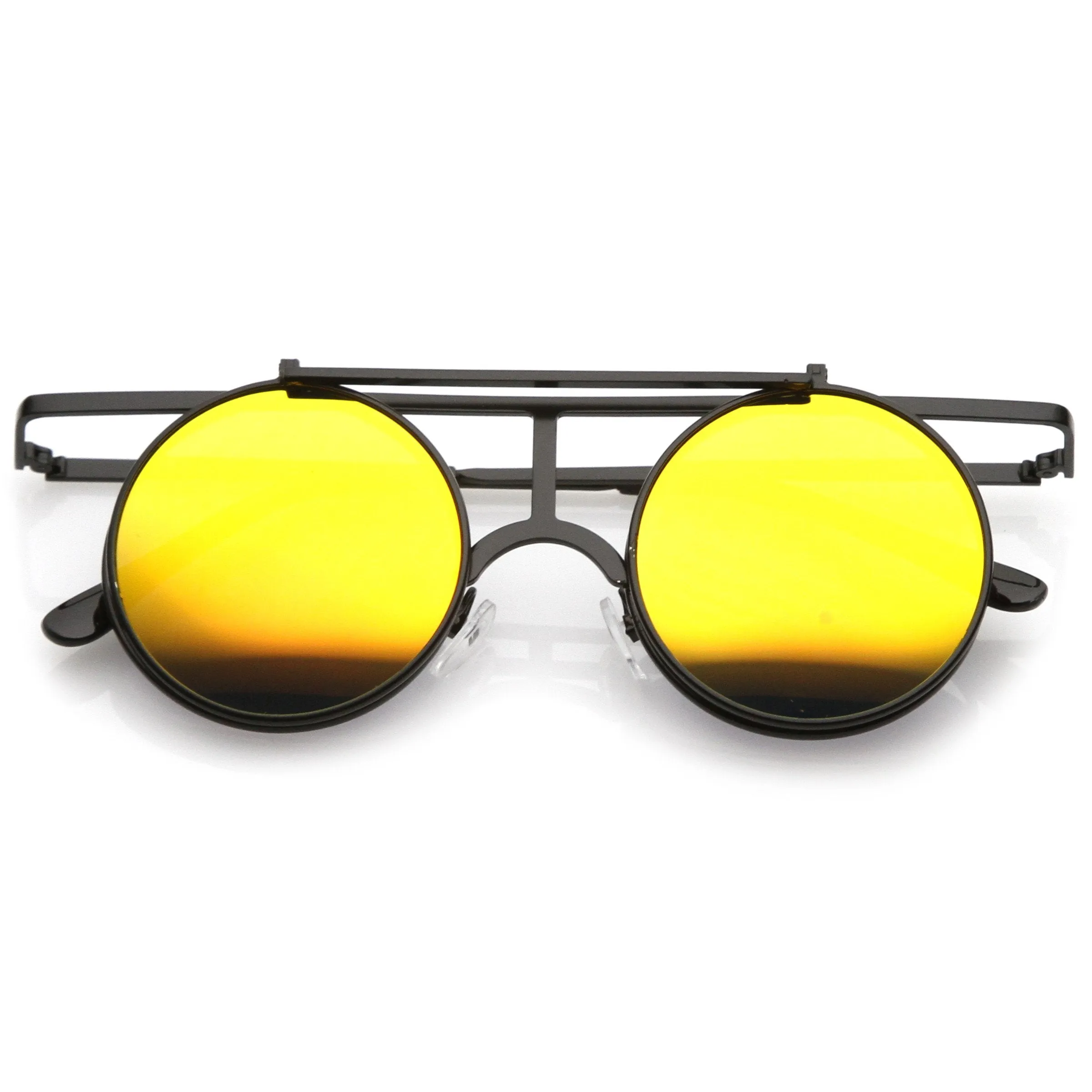 Steampunk Round Mirrored Lens Flip Up Sunglasses A651