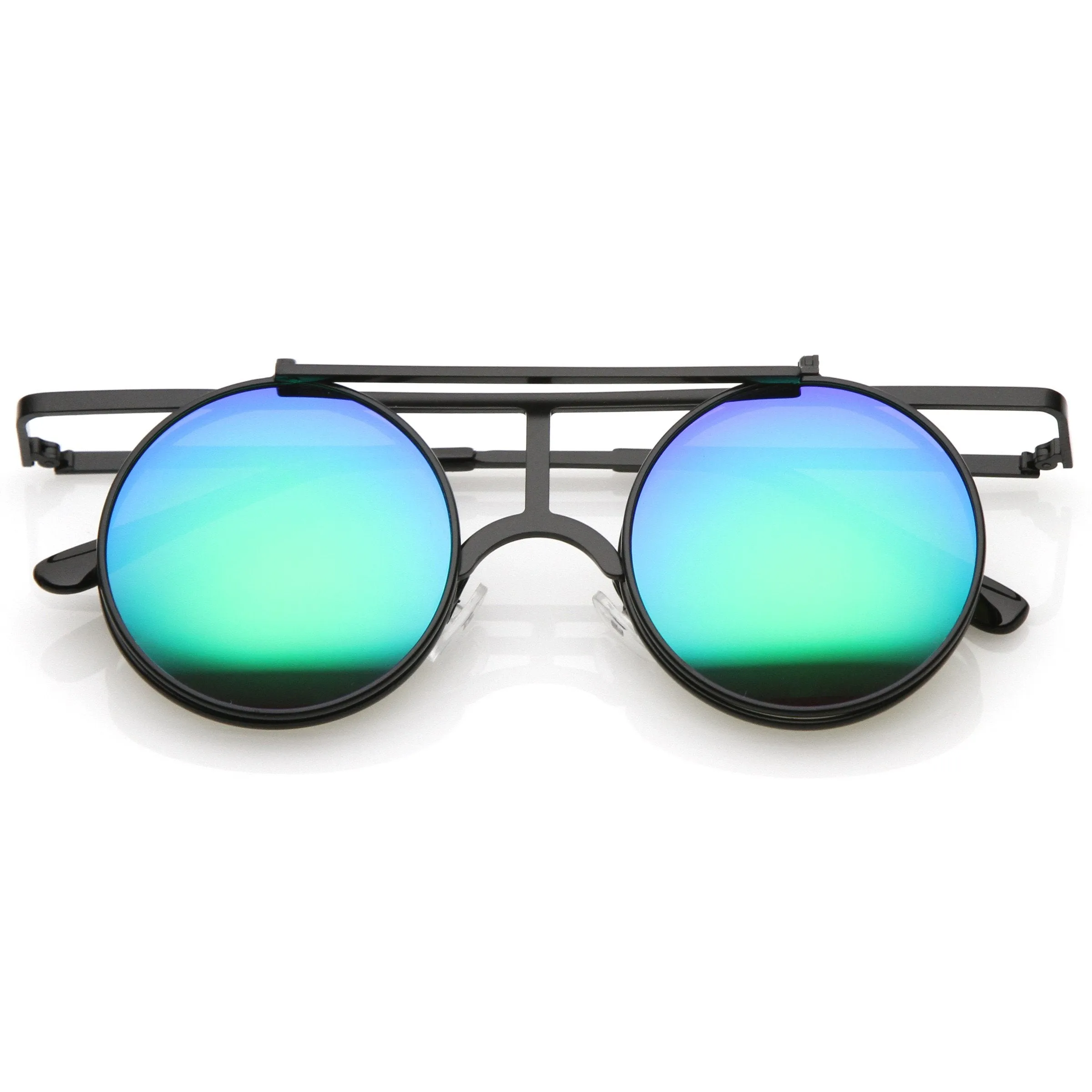 Steampunk Round Mirrored Lens Flip Up Sunglasses A651