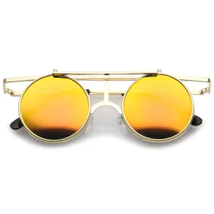 Steampunk Round Mirrored Lens Flip Up Sunglasses A651