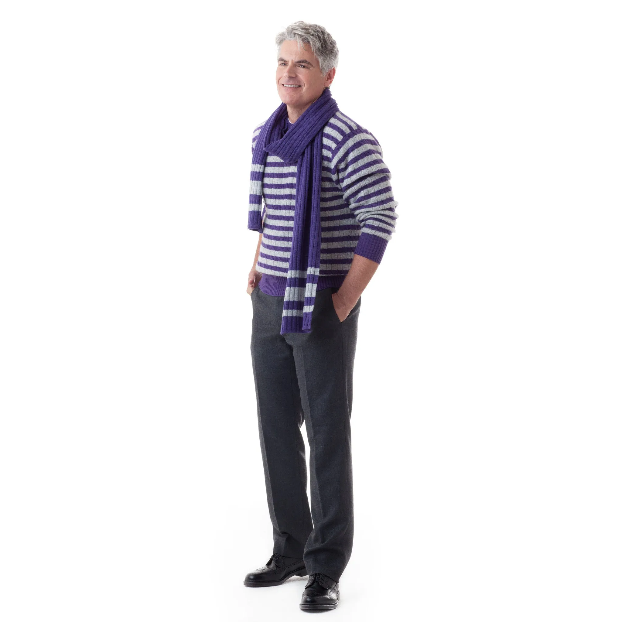 STRIPE CABLE KNIT CREW NECK SWEATER