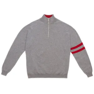 STRIPE SLEEVE QUARTER ZIP SWEATER