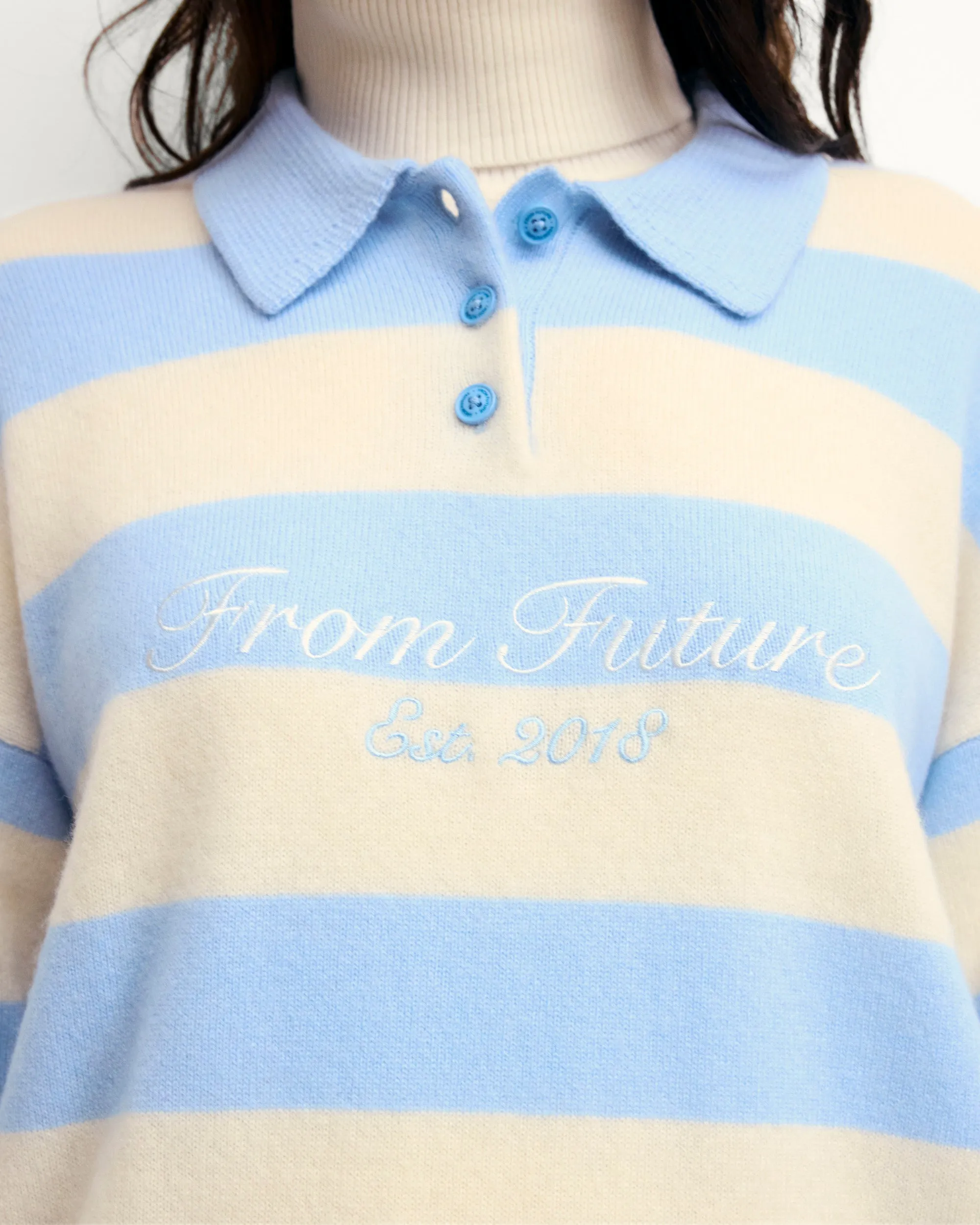 Striped Polo Neck Sweater (S25 / WOMEN / Baby Blue)