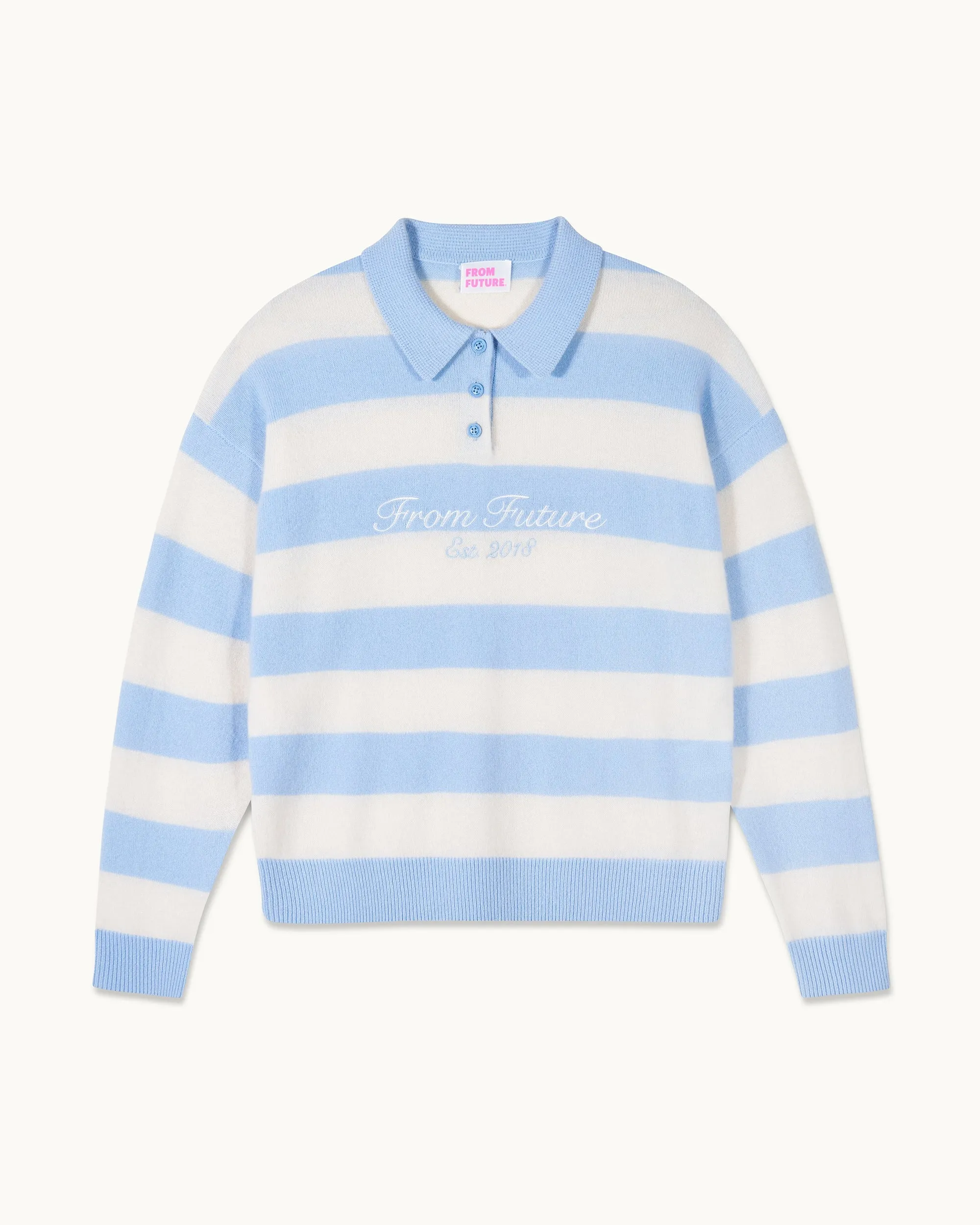 Striped Polo Neck Sweater (S25 / WOMEN / Baby Blue)