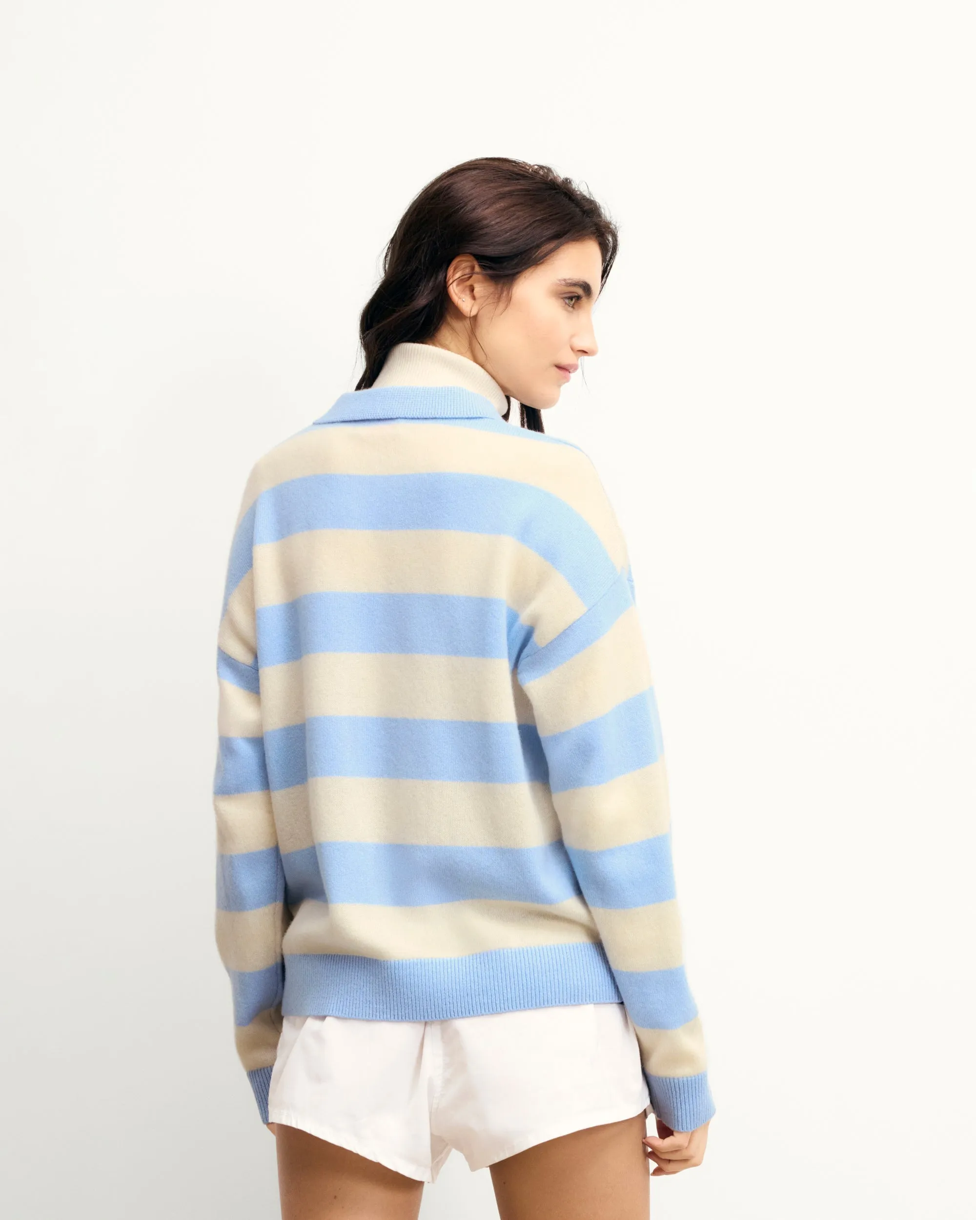 Striped Polo Neck Sweater (S25 / WOMEN / Baby Blue)