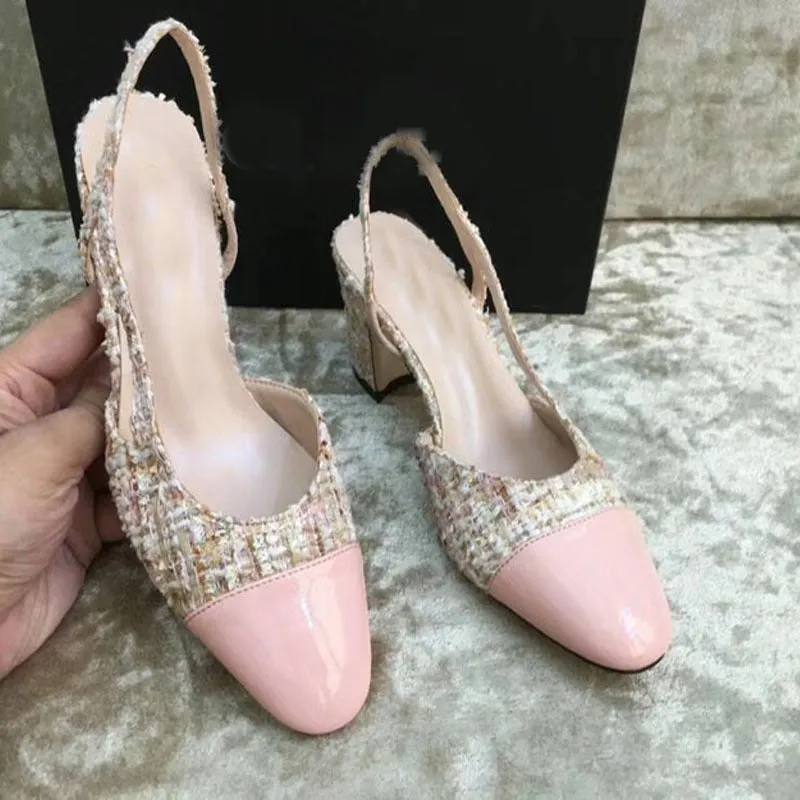 Summer Casual Pink Sandals Round Toe Ankle Strap Thick Heel Shoes Woman Slingbacks Party Wedding Lady High Heel Sandals