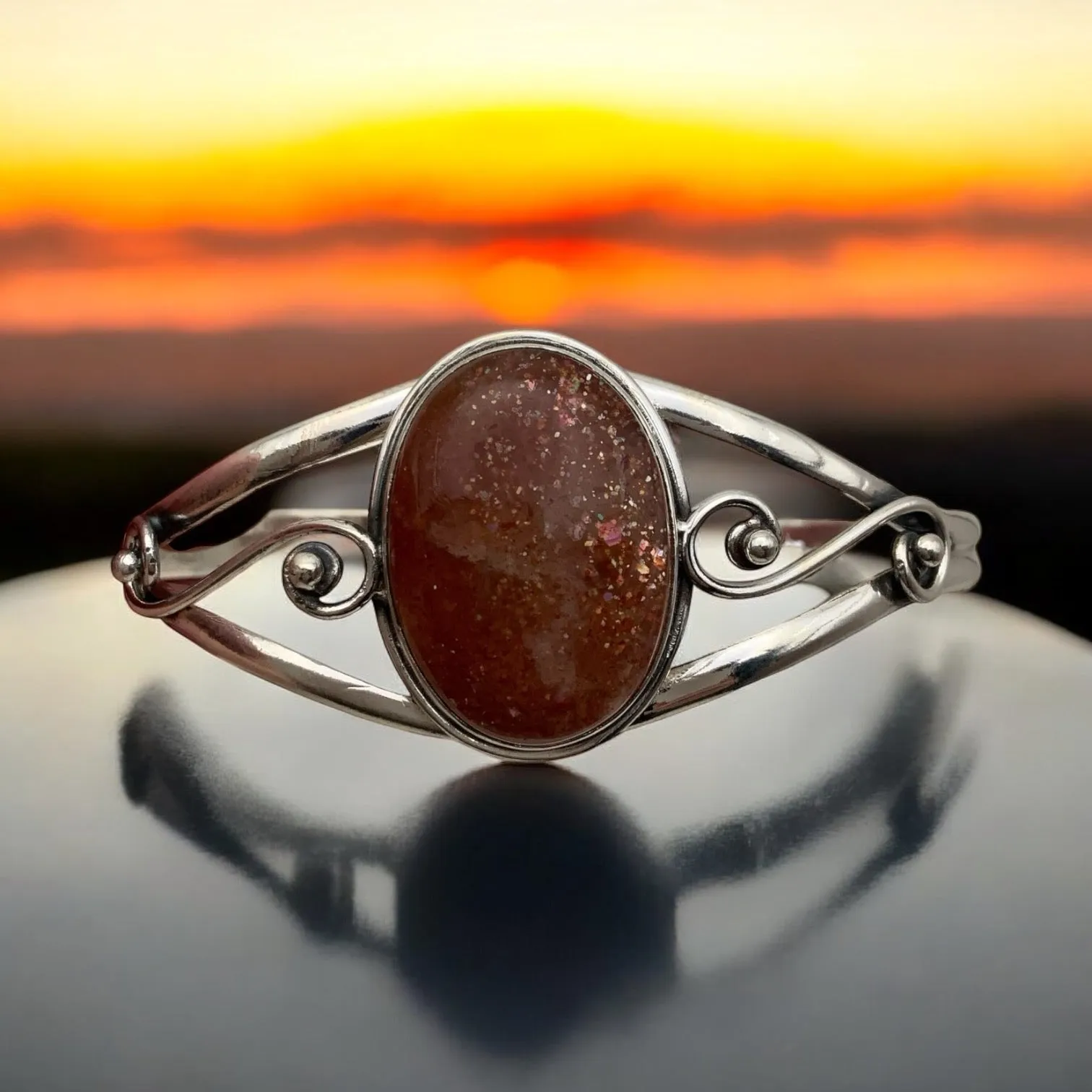 Sunstone Solid 925 Sterling Silver Cuff Bracelet