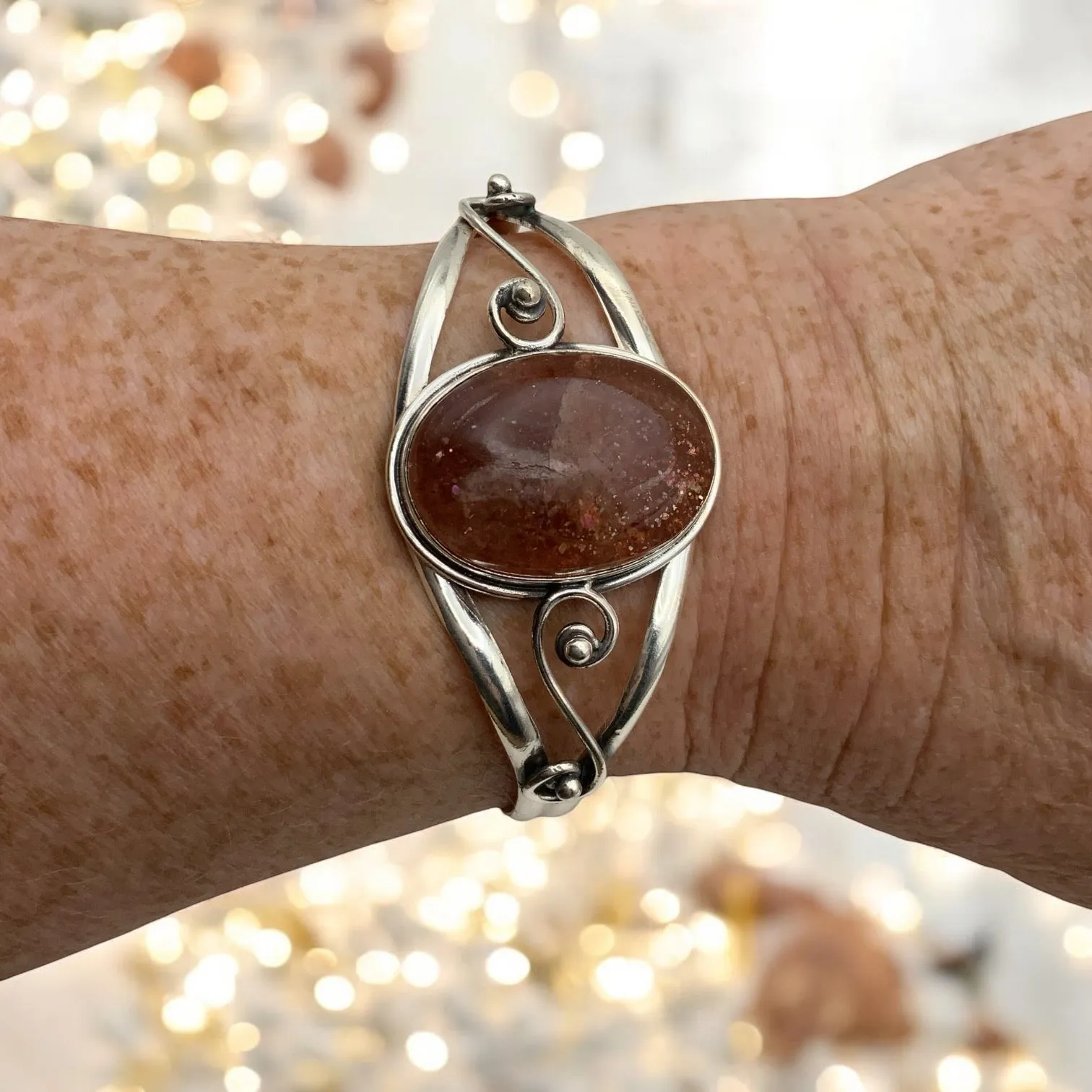 Sunstone Solid 925 Sterling Silver Cuff Bracelet
