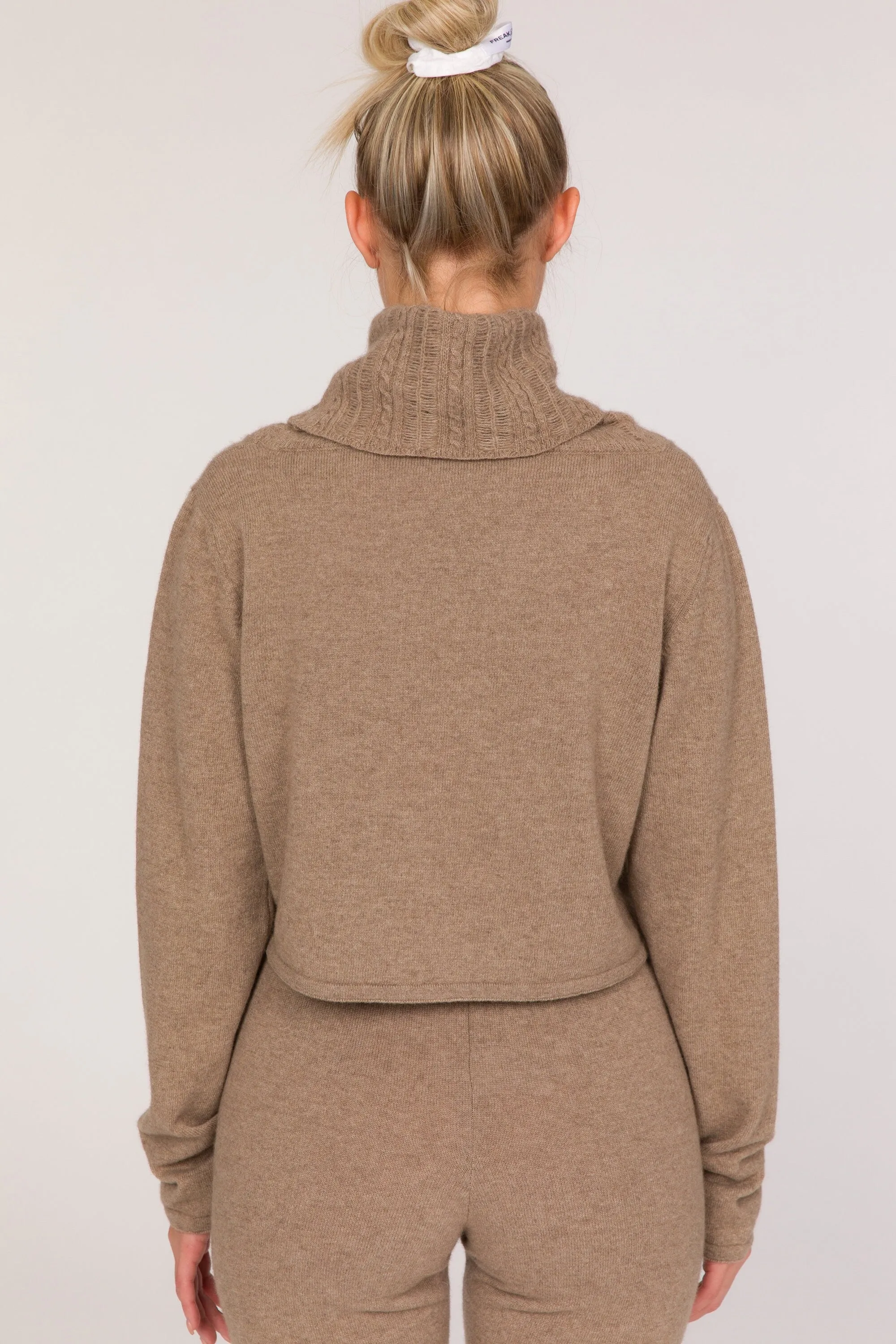 Swami Eco-Cashmere Turtleneck Crop Sweater - Dark Beige